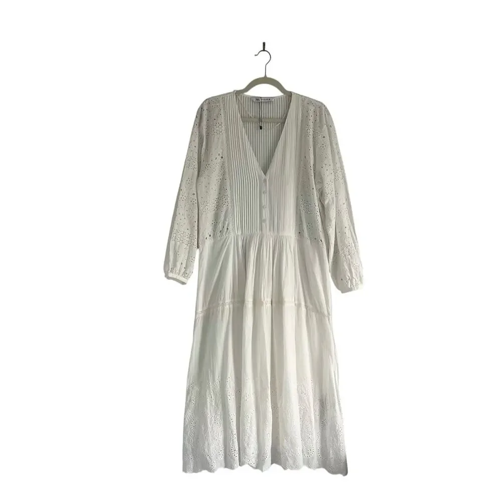 Zara White Eyelet Maxi Dress - Picture 2 of 11